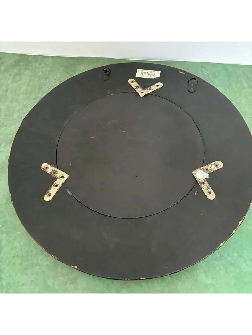 Round Wall Mirror 17” Faux Crocodile Leather Metal Accent Rustic Industrial Deco